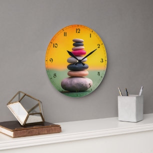 Grande Horloge Ronde Stones Spirituelles Zen Équilibre Art Thérapeutiqu