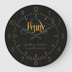 Grande Horloge Ronde Stourly Calligraphy Penny Gold on Black