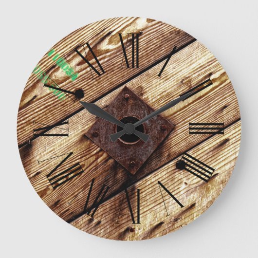 Grande Horloge Ronde Stripes de bois industriel (Recto)
