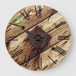 Grande Horloge Ronde Stripes de bois industriel