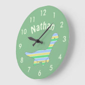 Grande Horloge Ronde Stripy dinosaure (Angle)