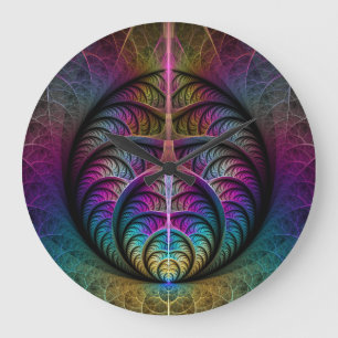 Grande Horloge Ronde Structures animées Art fractal abstrait coloré
