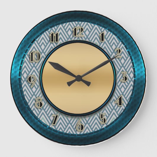 Grande Horloge Ronde Style Art Déco Bleu (Recto)