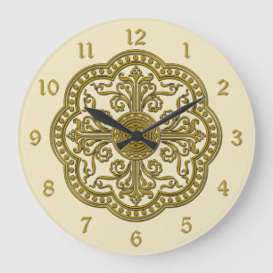 Grande Horloge Ronde Style baroque Brass Circle Medallion Clock Cream