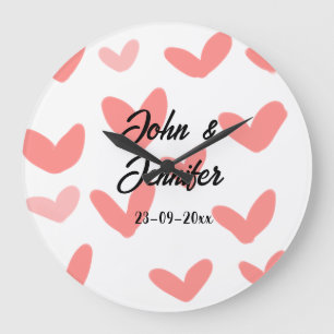 Grande Horloge Ronde style de texte minimal simple blanc mariage cœur r
