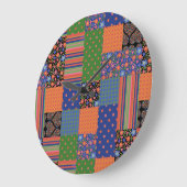 Grande Horloge Ronde Style Folk Art Faux Patchwork Acrylique Mur Horlog (Angle)