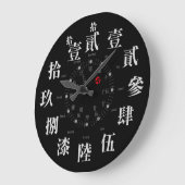 Grande Horloge Ronde Style kanji japonais ancien [visage noir] (Angle)