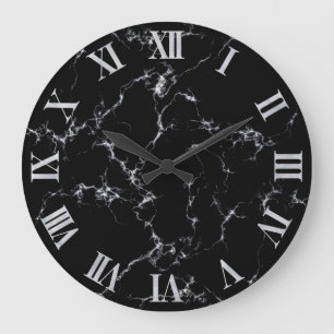 Grande Horloge Ronde Style marbre élégant4 - Noir et Blanc