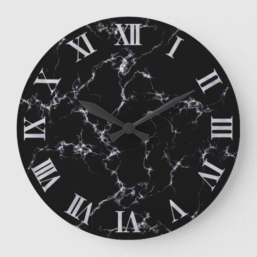 Grande Horloge Ronde Style marbre élégant4 - Noir et Blanc (Recto)