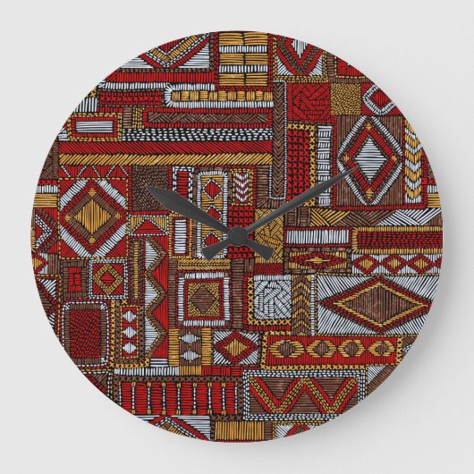 Grande Horloge Ronde Style Patchwork Impression ethnique brodée (Recto)