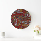 Grande Horloge Ronde Style Patchwork Impression ethnique brodée (Maison)