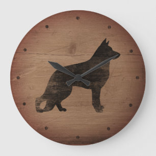 Grande Horloge Ronde Style rustique GSD de silhouette de chien de