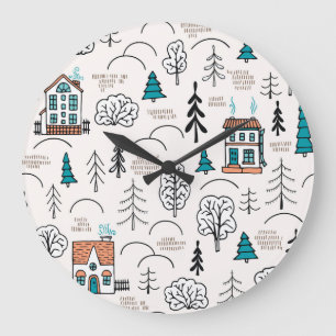 Grande Horloge Ronde Style scandinave Maisons Motif forestier