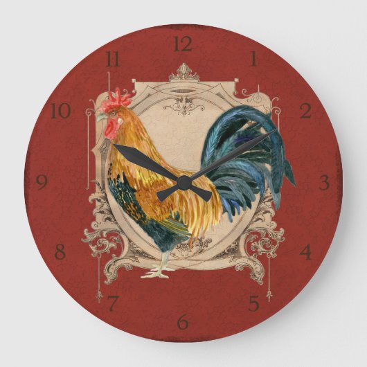 Grande Horloge Ronde Style vintage Pays Français Rustique Barne Rooster (Recto)
