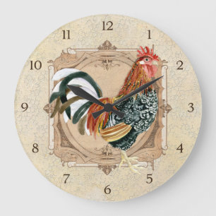 Grande Horloge Ronde Style vintage Pays Français Rustique Barne Rooster