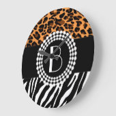 Grande Horloge Ronde Stylish Animal Prints Zebra et Leopard Patterns (Angle)