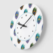 Grande Horloge Ronde Stylish Peacock plumes motif murale blanche horlog (Angle)
