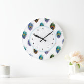 Grande Horloge Ronde Stylish Peacock plumes motif murale blanche horlog (Maison)