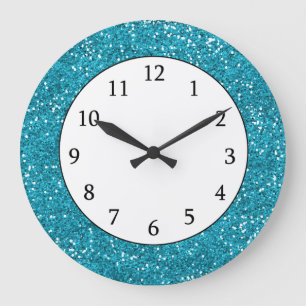 Grande Horloge Ronde Stylish Turquoise Blue Glitter