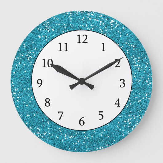 Grande Horloge Ronde Stylish Turquoise Blue Glitter (Recto)