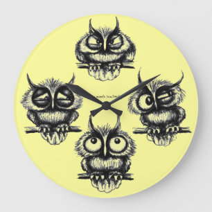 Grande Horloge Ronde Stylo drôle de hiboux, conception d'horloge de