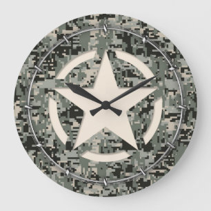 Grande Horloge Ronde Stylo Star sur le Camouflage numérique