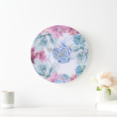 Grande Horloge Ronde Succulentes Fête Moderne Jardin Floral Blanc Chic (Maison)