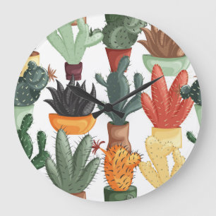 Grande Horloge Ronde Succulents, cactus : mignon motif floral.