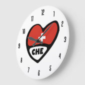 Grande Horloge Ronde Suisse Code Pays CHE Coeur Drapeau (Angle)