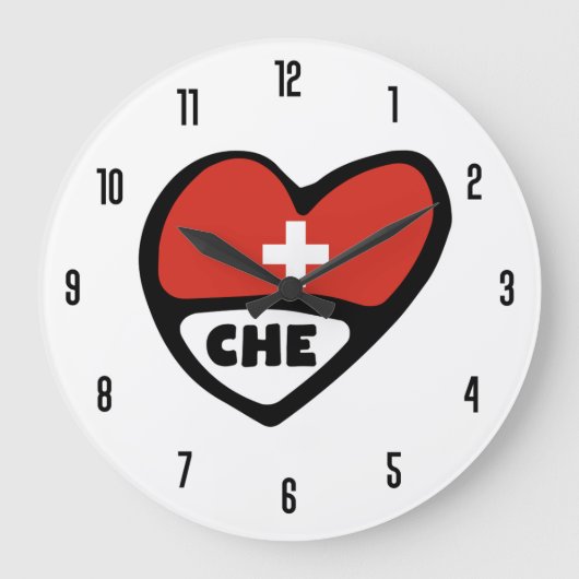 Grande Horloge Ronde Suisse Code Pays CHE Coeur Drapeau (Recto)