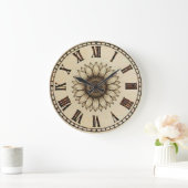 Grande Horloge Ronde Sunflower Wood Burned Wall Clock (Maison)