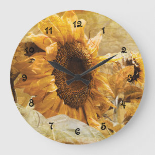 Grande Horloge Ronde Sunflower Yellow Beautiful Country Floral Design