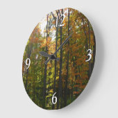 Grande Horloge Ronde Sunlit Fall Forest Paysage d'automne (Angle)