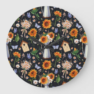 Grande Horloge Ronde Sunny Rustic Watercolor Motif