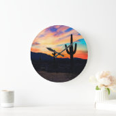 Grande Horloge Ronde Sunset Cactus Desert Dusk (Maison)