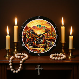 Grande Horloge Ronde Sunset Motorcycle Désert