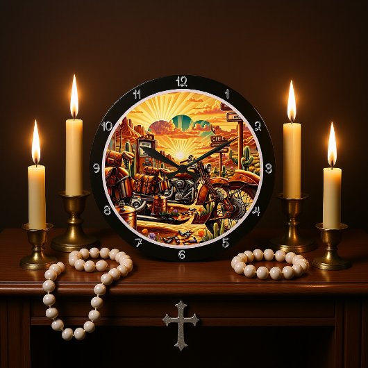 Grande Horloge Ronde Sunset Motorcycle Désert