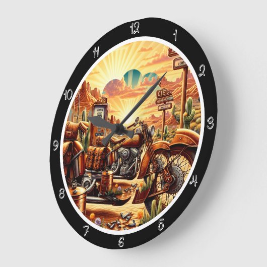 Grande Horloge Ronde Sunset Motorcycle Désert (Angle)