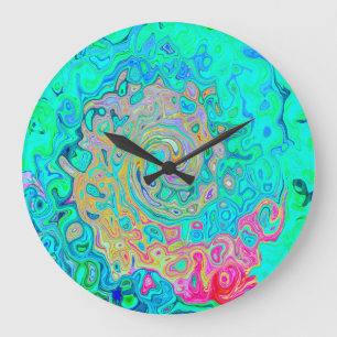 Grande Horloge Ronde Super Abstrait Rainbow Liquid Swirl
