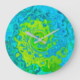 Grande Horloge Ronde Super Chartreuse et Aquamarine Liquide Swirl