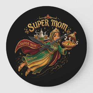 Grande Horloge Ronde Super Maman Marocaine - Cadeau de Fête des Mères