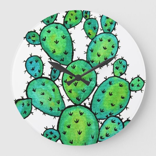 Grande Horloge Ronde Superbe aquarelle prickly Cactus (Recto)