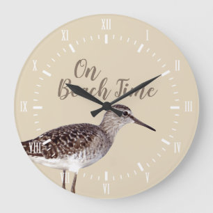 Grande Horloge Ronde Sur l'oiseau de bécasseau de temps de plage