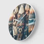 Grande Horloge Ronde Surfboards peints hawaïens (Angle)