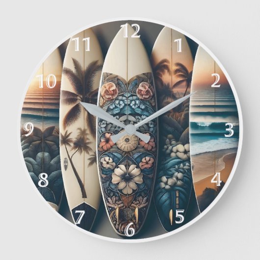Grande Horloge Ronde Surfboards peints hawaïens (Recto)