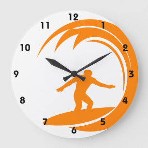 Grande Horloge Ronde Surfing d'orange et de blanc