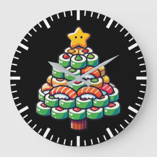 Grande Horloge Ronde Sushi Noël Arbre - Drôle Holiday Foodie Alimentati