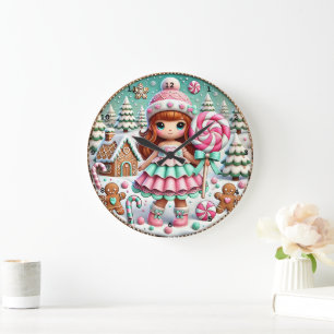 Grande Horloge Ronde Sweet hiver Noël Festive Fille Bonbon