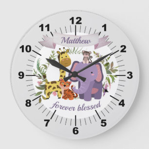 Grande Horloge Ronde Sweet Jungle Safari Animaux Baby Boy