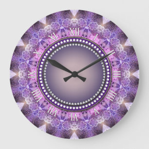 Grande Horloge Ronde Sweet Purple Mandala Dentelle cadenas